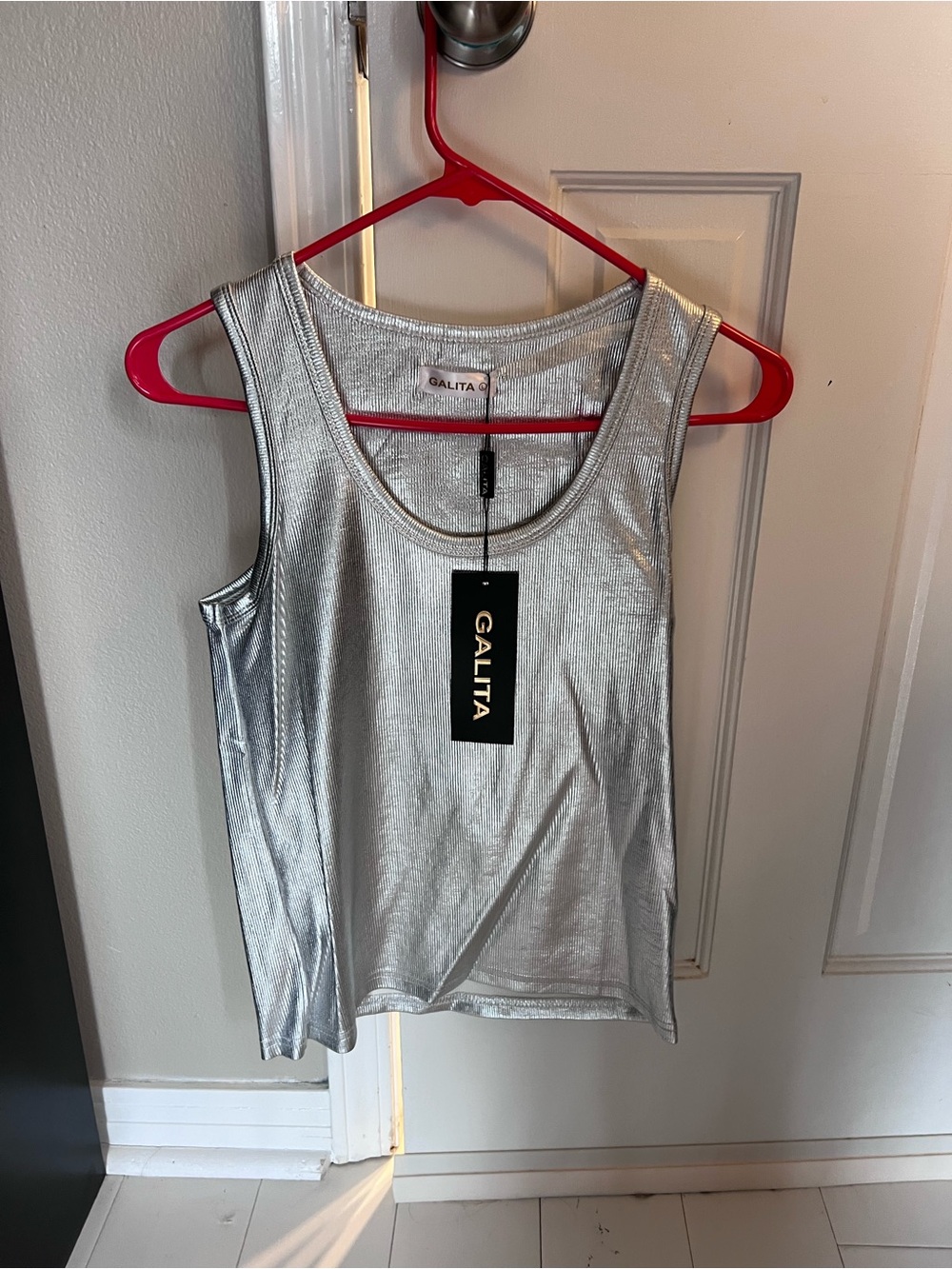 Galita Silver Metallic Tank Top - Sleeveless Scoop Neck